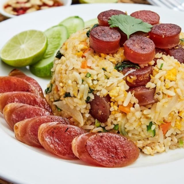 Chinese Sausage BBQ Pork Fried Rice.
